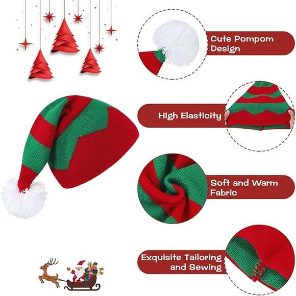 Christmas Knit Hat Toddler Kids Red Green Striped Beanie Unisex New - Picture 4 of 5